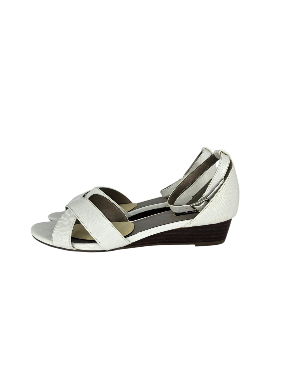Masseys Women's Brooklyn Sandal Ankle Strap Wedged Lizard Print Sandals Size 9W